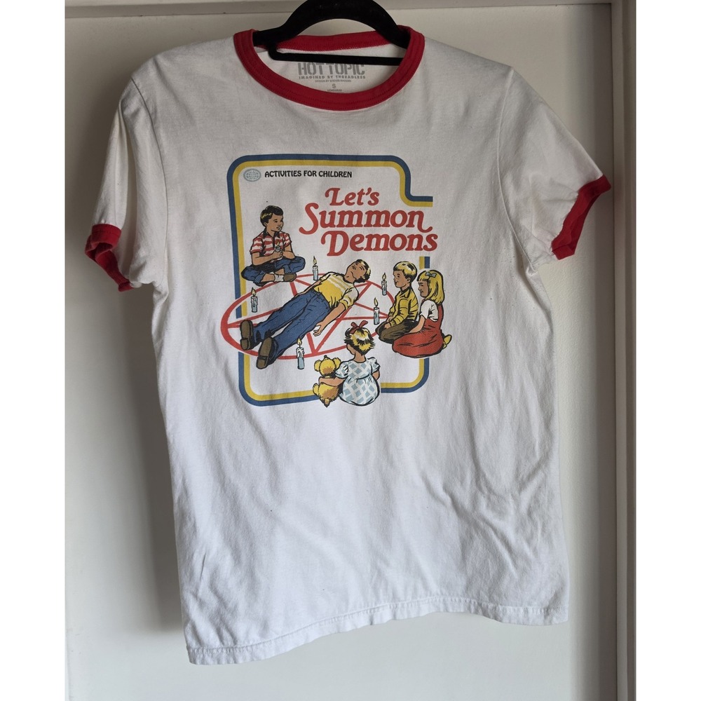 Hot Topic Steven Rhodes Graphic T-Shirt S White Red Cotton Crew Neck Casual Tee